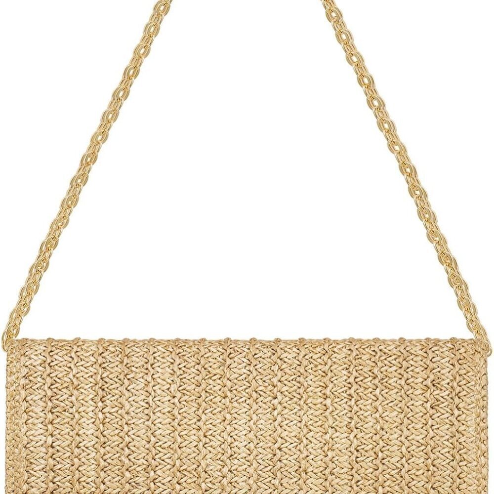 Straw Clutch Purse Shoulder Bag Envelope Style Summer Beach Travel Accessory